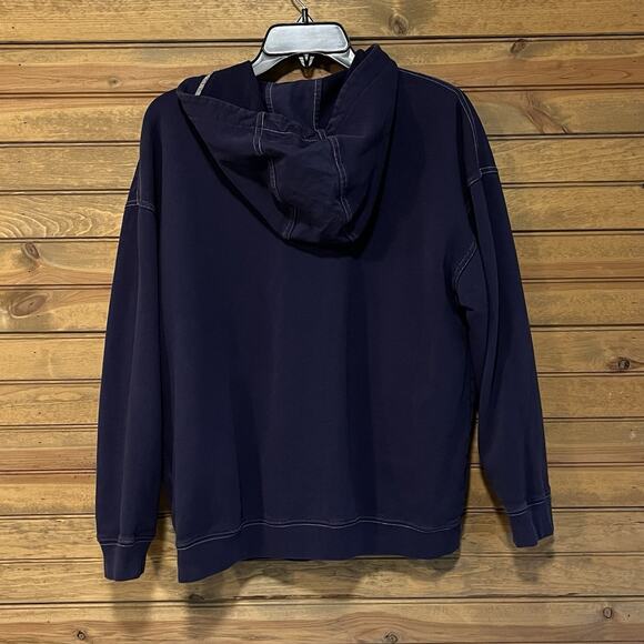 J Crew Lace-up Navy Blue Hoodie Pockets Size M Layers Boho Warm Nautical Beachy - Picture 10 of 13